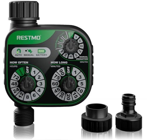 Restmo Temporizador de agua analógico de 3 esferas, control mecánico de riego automático con retardo manual y de lluvia, temporizador de aspersor para riego de manguera de jardín, sistema de riego