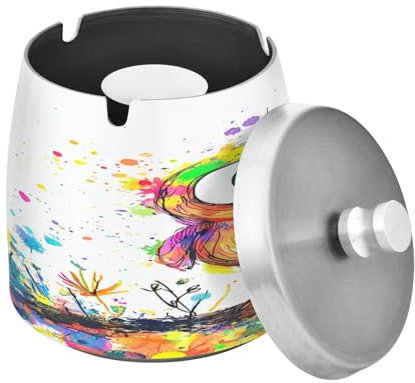 Zigaretten Aschenbecher Bunt Edelstahl Zigaretten Aschenbecher mit Deckel für Zuhause Auto Büro Rauchfrei Geruchsneutral Klassisches Design für Männer Frauen