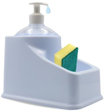 CHEFZOCO Organizador Fregadero con Dosificador, Soporte de Esponja para Fregadero, Guarda Estropajo de Cocina, Organizador Fregadero de Cocina, 18 cm Longitud, Incluye Dosificador, Blanco