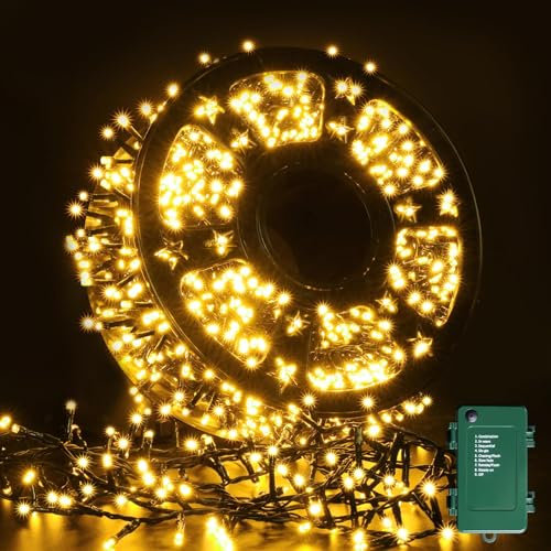 1000 LED Lichterkette Außen Batterie, 50M 8 Modi Lichterkette Batteriebetrieben innen aussen mit 6h Timer, Warmweiß Wasserdicht Weihnachtsdekorationen für Weihnachtsbaum Zimmer Garten Balkon