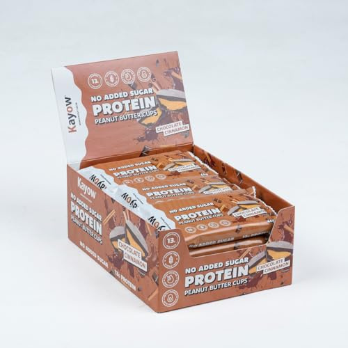 KAYOW No Added Sugar Milk Chocolate Cinnamon Peanut Butter Cups 12 x Packs of 2 x 22g High Protein Cups | 13g Protein Per Pack | No Added Sugar | Gluten Free Low Carb Keto Snacks