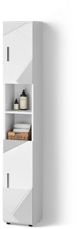Livinity Badschrank Ronco, Weiß Hochglanz mit Einsätzen, 30 x 192 cm