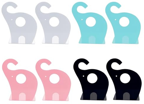 APKOL 8 pcs Metall Kinder Buchstütze, Elefant, Bücherstütze,Tier | Buchstützen Organzier rutschfeste Bücherstopper Sicheren Abgerundete Kanten für Schule Zuhause,schwarz weiß rosa blau