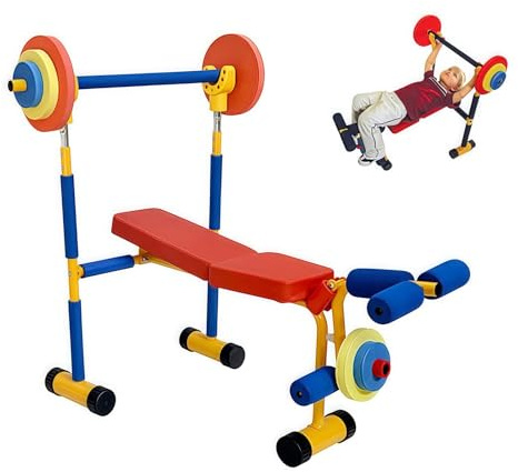 Kinder-Trainingsgeräte-Set mit verstellbarer Langhantel und Beinpresse für Heimsport und Anfänger-Fitness