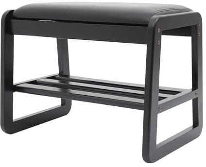 HINOPY Schuhbank mit Sitzfläche, 55x34x42cm Modern Schuhbank aus Holz, Garderobe Sitzbank Kinder, Sitzbänke & -Truhen für Flur, Wohnzimmer, Garderobe, Bad, Diele, Schwarz