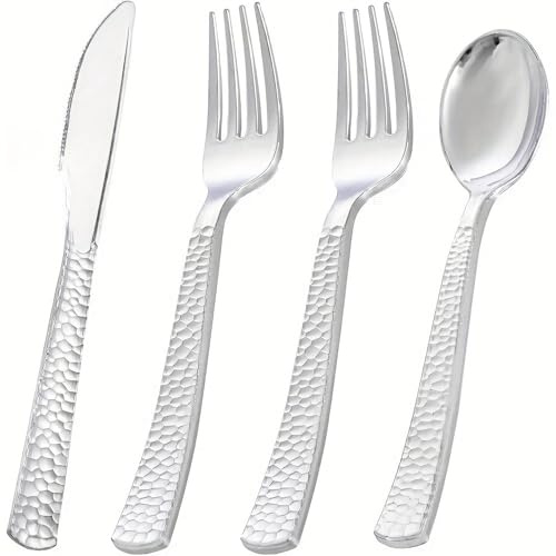 YXC.NAWAGUDO Set di posate in plastica riutilizzabili, 75 pezzi, posate in plastica, 25 coltelli in plastica e 25 forchette e 25 cucchiai, posate riutilizzabili in plastica per matrimonio, compleanno