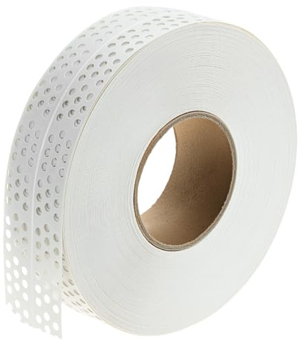 QWORK® Nahtabdeckband Trockenbau 40m x 5cm, Perforiertes Fugenband Selbstklebend, Nahtabdeckband Weiß PVC, für Gipskarton Innenecken & Außenkanten Eckschiene Flexibel zur Rissreparatur