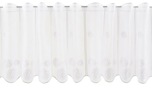 Gardinen Kranzusch Scheibengardine bestickte Kugeln 50x217 cm H/B Weiß Bistrogardine Vorhang Küche 1er Pack