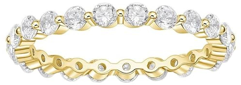 KnSam Hochzeitsring 925 Sterling Silber, 2.5mm Ewigkeitsring Damenring mit Zirkonia, Gold Damen Ringe Vintage, Gr.56 (17.8)