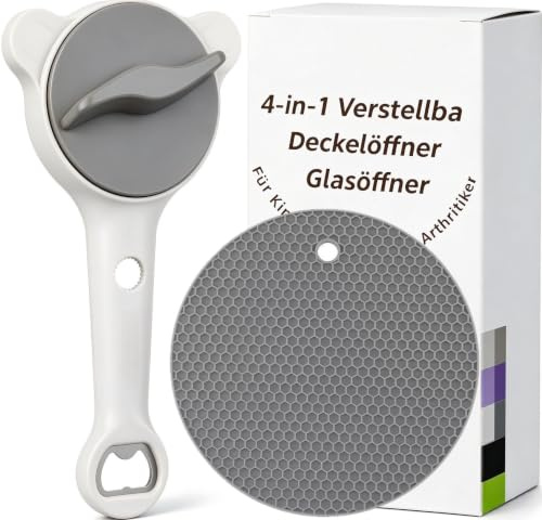 4-in-1 Verstellbarer Deckelöffner, Kraftsparend, 2,5–8,9 cm, für Senioren, Arthrose & Gelenkbeschwerden, Küchenhelfer (Grau)