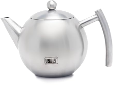 Venoly Stainless Steel Tea Pot With Removable Infuser For Loose Leaf & Tea Bags - Dishwasher Safe & Heat Resistant - 1 Liter