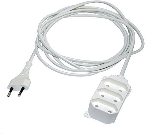 Verlängerungskabel Verlängerung 3-fach Strom-Kabel Euro-Stecker Eurosteckdosenleiste/Eurosteckerleiste (5,0 Meter 3-Fach, Weiss)