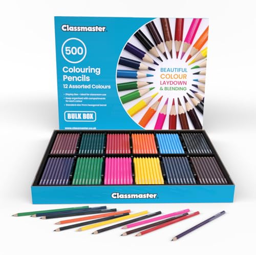 Classmaster Colouring Pencils for Adults & Kids, Assorted Colours, Long-Lasting &, Softer Leads for Perfect Colour Laydown, Pre-Sharpened - 500PK