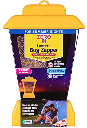 Zero In Lantern Rechargeable Bug Zapper Kills Wasps, Flies and Mosquitoes, Hanging or Planting in the Home or Garden, LED Insect Lamp, Battery Operated, Orange