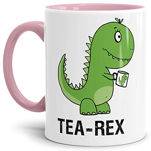 Dino-Tasse Tea-Rex Geschenk-Artikel/Liebes-Tasse/Witzig/Paar/Liebe/Kaffeetasse/Teetasse/Dino-Saurier/Innen & Henkel Rosa