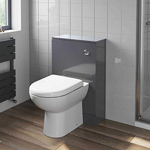 Artis 500mm Bathroom Toilet Back to Wall Furniture Unit Pan Soft Close Seat Gloss Grey