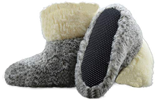 Moro-Design Hausschuhe Hüttenschuhe Lammfell 100% Schafwolle Schaffell Pantoffeln Grau 35-48 (45/46)