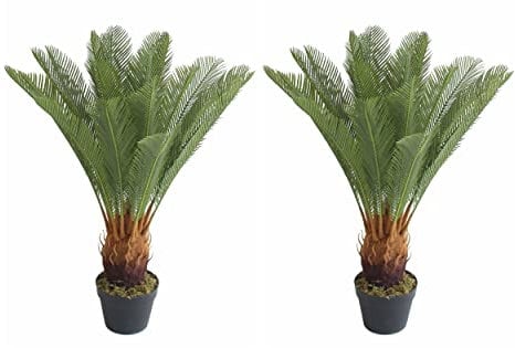 AMERIQUE Paire de Palmiers Cycas Revoluta Sago avec Pot de pépinière, Technologie Real Touch, Protection UV, Super qualité, Vert 120 cm