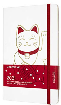 Moleskine 12 Monate Wochenkalender, Wochenplaner 2021, Maneki-Neko limitierte Sonderausgabe, Format Groβ 13 x 21 cm, Farbe Weiß, 144 Seiten