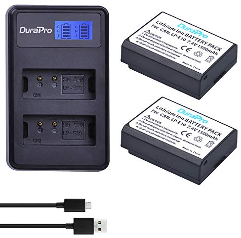 DuraPro 2Packs LP-E10 Battery + Slim LCD Dual USB Charger for Canon LP-E10; EOS 1100D,1200D,1300D,1500D,2000D, Rebel T3, T5, T6,T100, Kiss X50, X70, X90 Digital SLR Cameras