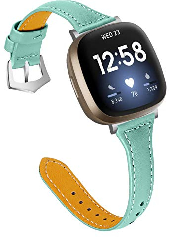 Gimart UK Lederarmband kompatibel für Fitbit Versa 3/Sense, Damen Herren Slim Echtes Leder Sport Band Ersatz Uhrenarmband Armband für Versa 3 Fitness Smart Watch Klein Groß (Grün)