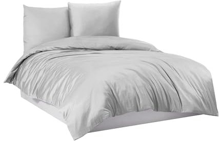 Mixibaby Bettwäsche Bettgarnitur Bettbezug 100% Baumwolle 135x200 155x220 200x220 200x200, Farbe:Silber, Größe:200 x 200 cm