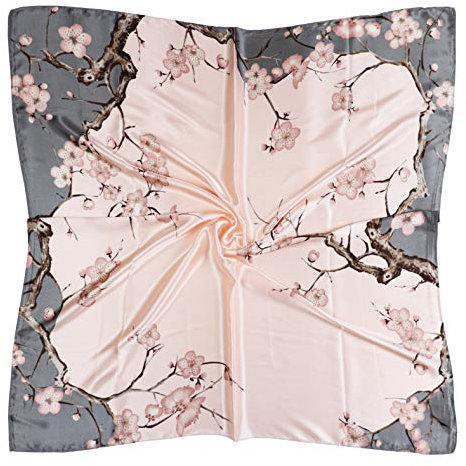 vabovin Foulard de tête carré en satin pour femme, 88,9 cm, pour dormir, 44- Fleur de prunier rose pâle, 35''x35''