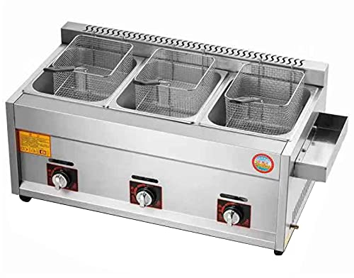 Friteuse à gaz, réservoir de friteuse à gaz 22L/30L Friteuse à croustilles de poulet en acier inoxydable avec cuillère à panier pour la cuisine commerciale de la maison du restaurant