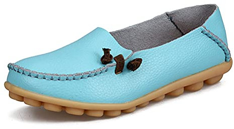Minetom Damen Mokassin Bootsschuhe Kunstleder Loafers Fahren Flache Schuhe Halbschuhe Slippers Erbsenschuhe A Hellblau 43 EU