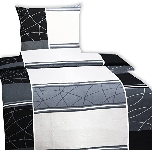 Julido Bettwäsche-Set, Bettdeckenbezug 135x200cm und Kopfkissenbezug 80x80cm, Deckenbezug und Kissenbezug aus Biber Baumwolle, in Grau und Weiß, Oeko-Tex