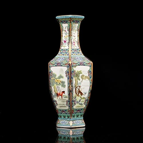 Vase en céramique en émail Peinture Golden Zodiac Vase Hexagonal Vase Collection Porcelaine Antique