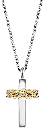 Engelsrufer Damen Halskette aus Sterling Silber und Kreuz mit Flügelchen Anhänger Bicolor in Silber und Gold - in drei Längen verstellbar - Länge: 44cm