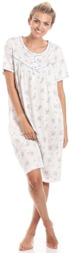 Camille 100% Cotton Short Sleeved Women's Nightie, Knee Length Nightdress | Comfortable & Breathable Traditional Nighty With Buttons, Classic Nightwear with Short Sleeves