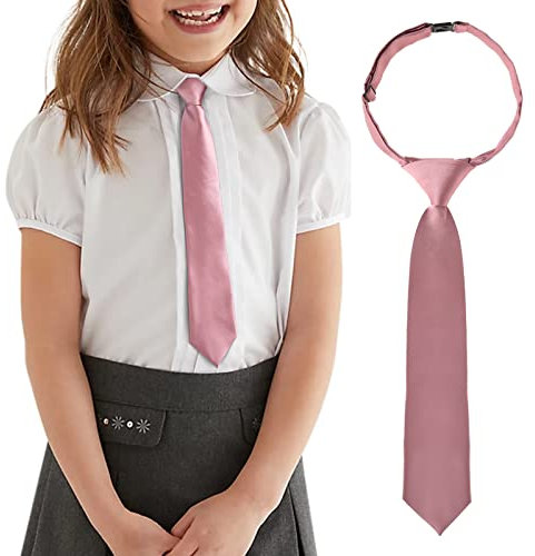 Kajeer Cravates réglables pour enfants garçons – Cravate pré-nouée avec boucle de couleur unie pour garçons et filles, rose, M: Suitable for 5-12