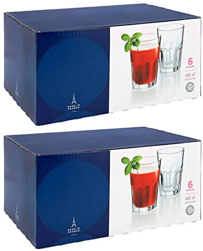Tradineur - Pack de 2 Cajas de 6 Vasos Modelo New America - 40 cl - Fabricado en Vidrio Resistente - Apto para lavavajillas - 12 Uds Totales