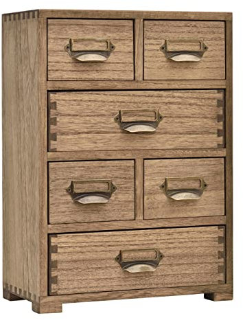 KIRIGEN Wood Storage Drawer Units Desktop Organiser Mini Chest of Drawers Vintage Cabinet 6 Drawers with Metal Handles for Coffee Tea and Jewelry Dark Brown (4D6C-DBR)