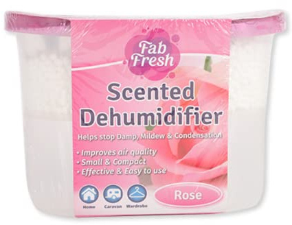 Dehumidifier for Home Damp Kitchen Wardrobe Office Caravan Garage Bathroom Basement Air Purifier (White Box Rose Scent 500ml, 12 Pack)