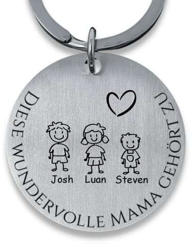 SMARTEON Personalisierter Schlüsselanhänger mit Gravur für Mama, Papa, Oma, Opa, mit Namen und Symbolen, individuelles Geschenk für Weihnachten, Geburtstag, Hochzeit, einzigartiges Andenken (Mama)