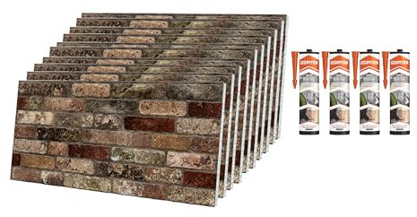 IZODEKOR Paneles de pared de poliestireno 3D para revestimiento de pared con sellado adhesivo, marrón oscuro/rojizo (Sandsturm) (10 paneles y 4 sellados adhesivos incluidos)
