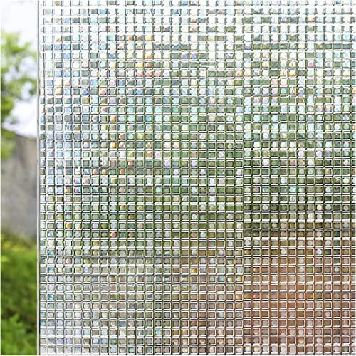 CottonColors Window Privacy Film Stained Glass Window Film Mosaic Static Cling Decorative Window Vinyl, Removable Rainbow Window Tint, Non-Adhesive UV Blocking for Home Office, 44.5x300CM