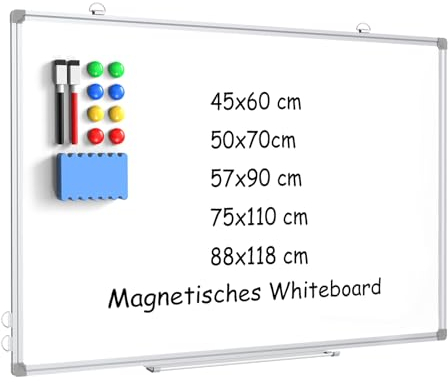 DOLLAR BOSS Magnetisches Whiteboard, 50X70CM Magnettafel Magnetpinnwand mit 2 Whiteboard Stifte, 8 Magnete and 1 Whiteboard Radiergummi, für Schule & Haus und Büro