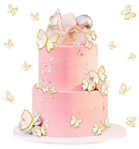 30Pcs Butterfly Cake Decorations, 3D Butterfly Cake Topper Decorations Mixed Size Butterfly Cupcake Toppers for Birthday Wedding Party Cake Wall Party Food Decorations (Light Pink)