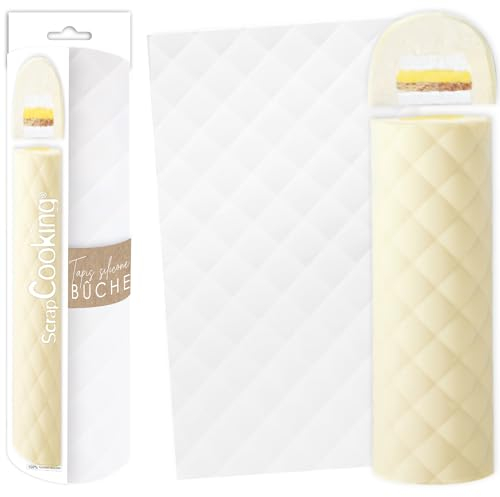 ScrapCooking - Tapis Bûche Silicone « Matelassé » - Moule Bûche de Noël 3D en Relief - 28,3 x 18 cm - Qualité Professionnelle - Pâtisserie, Dessert, Gâteau Original - Avec Recette - Blanc - 2974