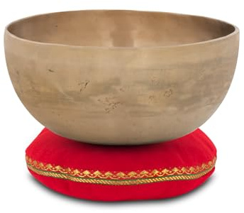 XDrum Therapeutic Klangschale Ton C / 1400 g Kissen Set, Gestimmt auf Ton C | Handgehämmerte Klangschale für Wurzelchakra (Muladhara), Harmonisiert die Energie und unterstützt Blockadenlösung, Runde Form