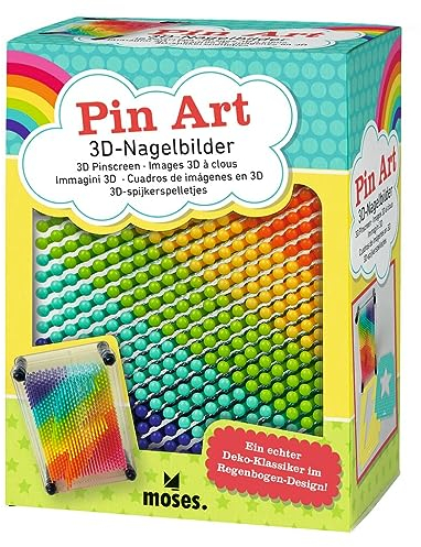 moses. Tableau à ongles 3D arc-en-ciel Pin Art - Planche à ongles pour enfants aux couleurs de l'arc-en-ciel - Jeu rétro avec clous en plastique - Avec pochoirs flash et étoile pour des sculptures 3D