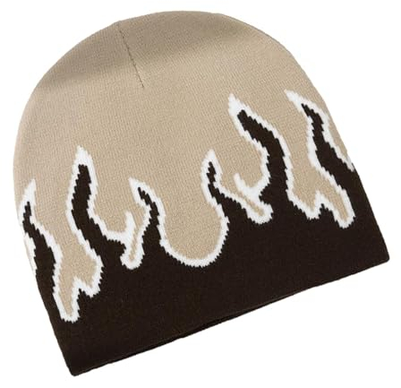 XJLLJJZJL Coffee Flame Beanie Fire Flame Skullies Knitted Hip Hop Hat Gothic Punk Beanies Casual Outdoor Ski Hat Slouchy Skull Cap, Coffee, Medium-Large, Kaffee, Medium-Large