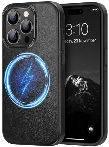 TENDLIN Magneitc Case Compatible with iPhone 15 Pro Max Case Premium Leather TPU Hybrid Case (Compatible with MagSafe) Black