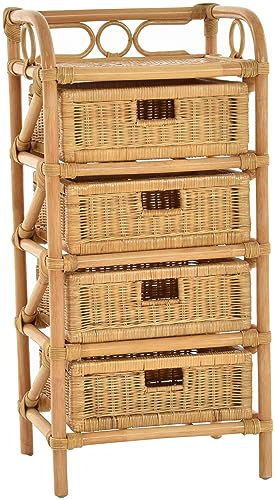 korb.outlet Rattan-Kommode mit Schubladen Badregal Korb Regal Schubfächer aus echtem Rattan 46 cm breit (Honig-Rundmaterial, 4 Schübe)