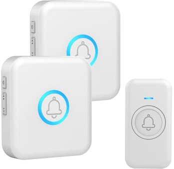FOVKSUC Wireless Doorbell, Classroom Doorbell, with 60 Chimes 5 Levels Volume and LED Flash, 1000ft Range Waterproof Door Bells for Homes Office Hospital (2 Receivers + 1 Button, White, U.S. Plug)