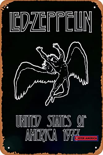 Muecddoa Metallschild Led-Zeppelin United States of America Poster Metallschild Wanddekoration Garage Shop Bar Wohnzimmer Wandkunst Blechschild 20,3 x 30,5 cm